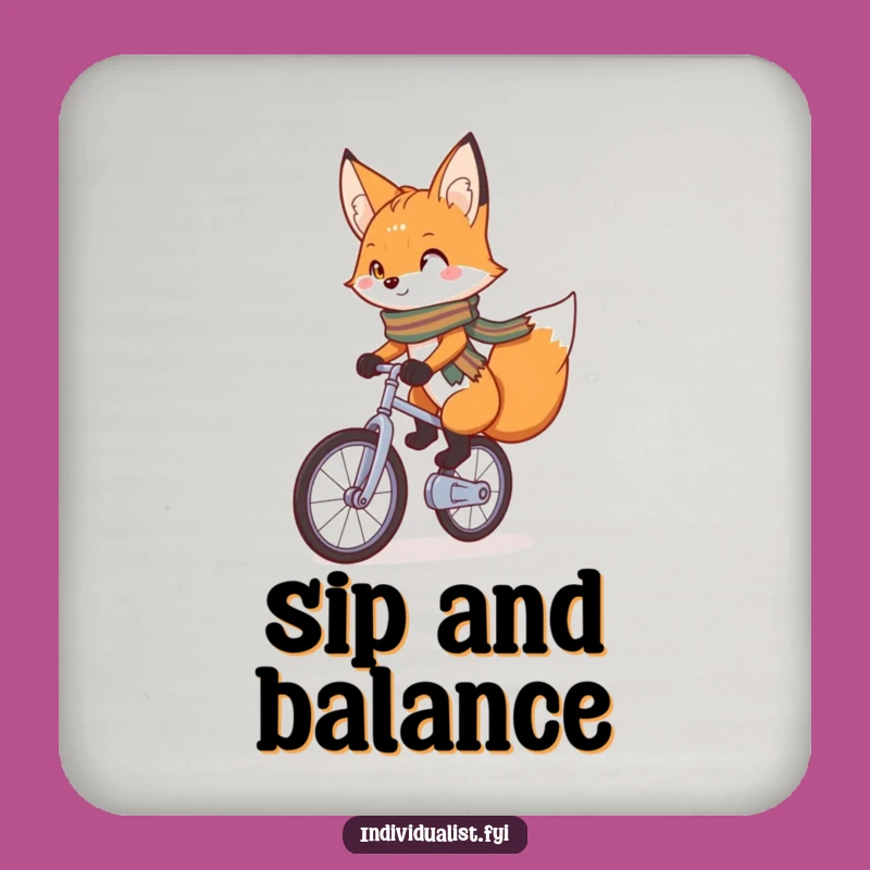 Funny Fox Unicyclist Coaster: Charming Fox Protecting Surfaces, Perfect Gift