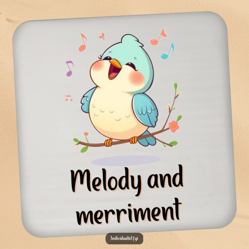 Funny drink coaster featuring a happy bird singing a unique melody, adding a cheerful musical element.