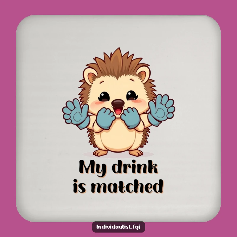 Funny Hedgehog Mismatched Gloves Coaster: Protect Surfaces with Playful Charm