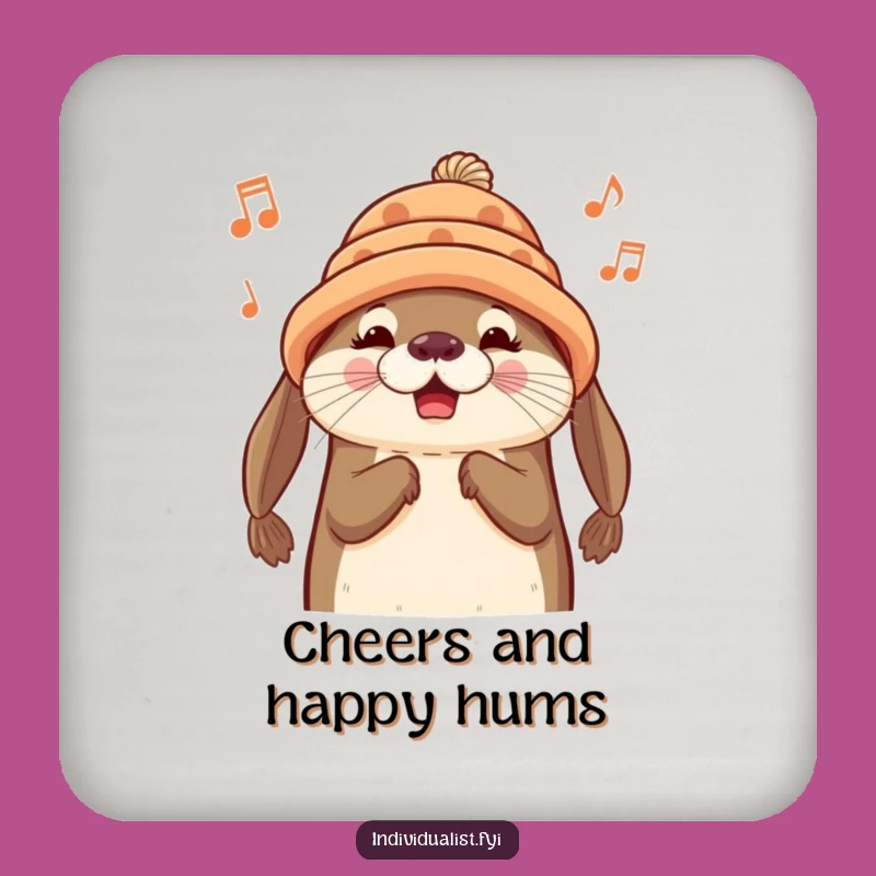Funny Otter Hat Coaster: Protect Surfaces with Song Gift!