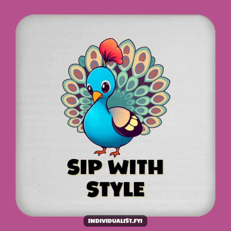 Funny Peacock Strutting Coaster: Protect Surfaces with a Proud Bird, Bar Gift