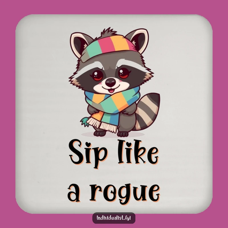 Funny Mischievous Raccoon Scarf Coaster - Protect Surfaces with Flair