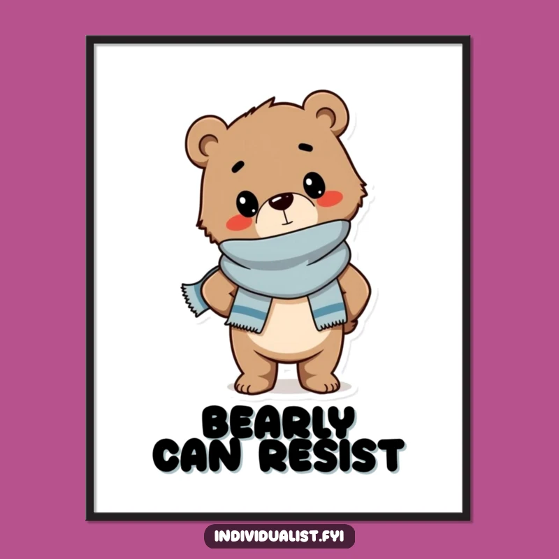 Funny Bear Cub Scarf Poster: Stylish Wall Art of a Confident Cub for a Chic and Amusing Space