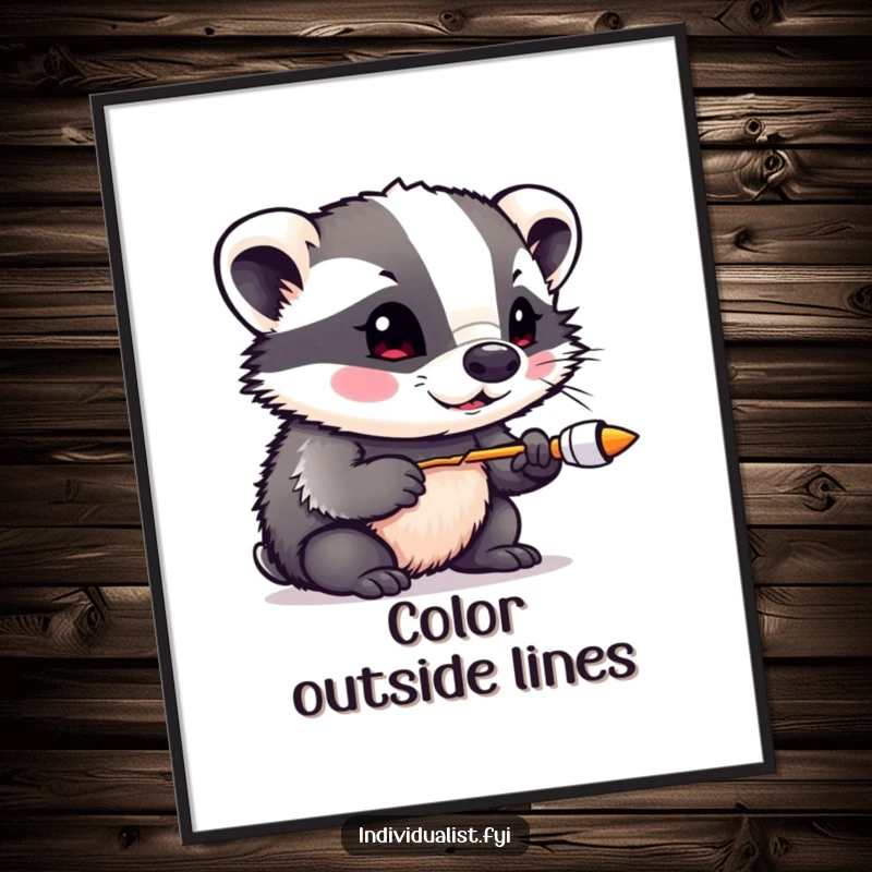 Funny badger experimenting with vibrant, non-traditional colors, displayed as captivating wall art poster, enhancing any creative space.