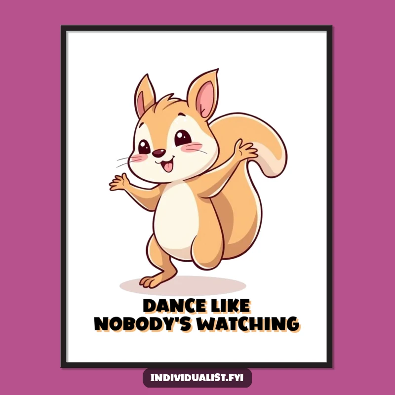 Funny Squirrel Dancing Poster: Whimsical Spotlight Solo Art, Hilarious Wall Decor Gift!