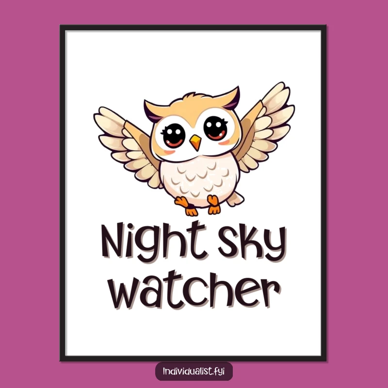 Funny Owl Soaring Poster: Unique Wing Pattern Art Print, Whimsical Wall Decor, Funny Gift