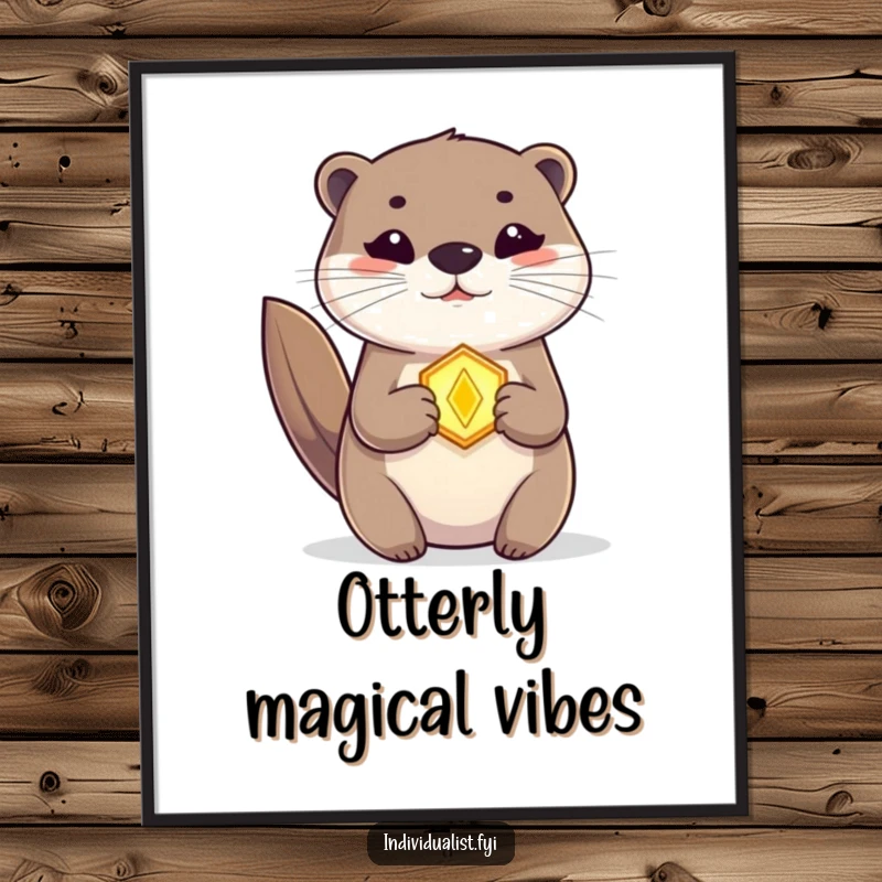 Funny Otter Poster with a glowing amulet, mystical creature art, adding charm and humor to any wall.