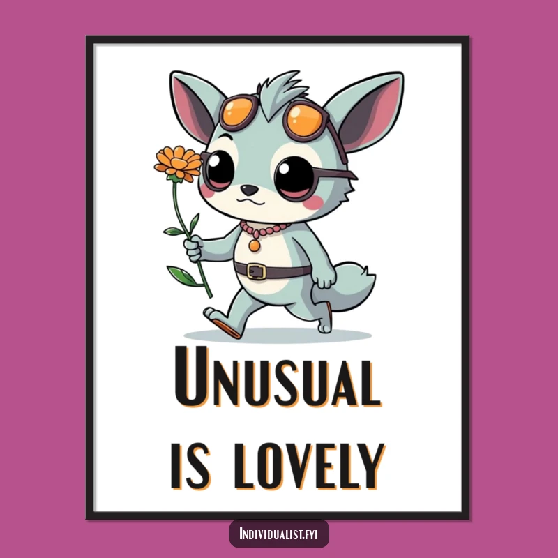 Funny Bold Creature Poster: Daring Accessories & Flower Art, Unique Funny Gift!