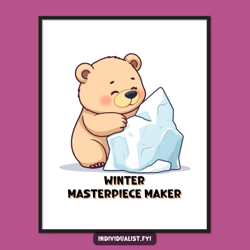Funny Bear Ice Sculpting Poster: Hilarious Winter Art Decor