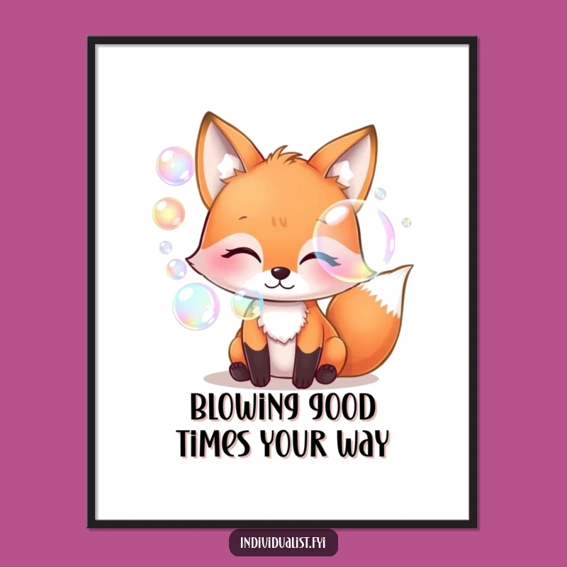 Free Printable Wall Art: Whimsical Fox Blowing Iridescent Bubbles - Funny Downloadable Decor