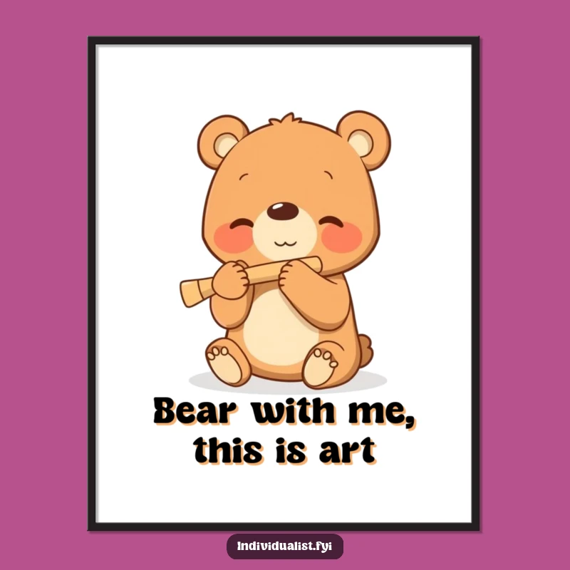 Free Printable Bear Cub Flute Art: Whimsical Downloadable Wall Art for Cozy Spaces