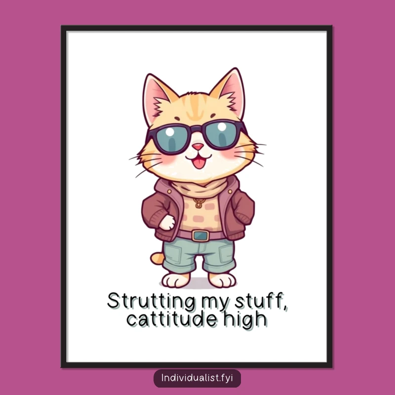 Free Printable Wall Art: Confident Mismatched Cat, Unique Quirky Home Decor