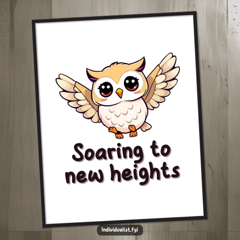 Funny Free Printable Wall Art of a happy owl with a spectacular and unique wing pattern soaring majestically through the sky.
