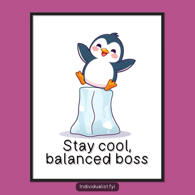 Free Printable Wall Art: Penguin Balance, Ice Block Fun, Funny Downloadable Decor