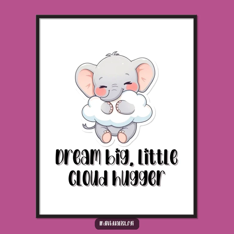 Free Printable Wall Art: Playful Elephant & Cloud, Whimsical Joy, Funny Downloadable Decor