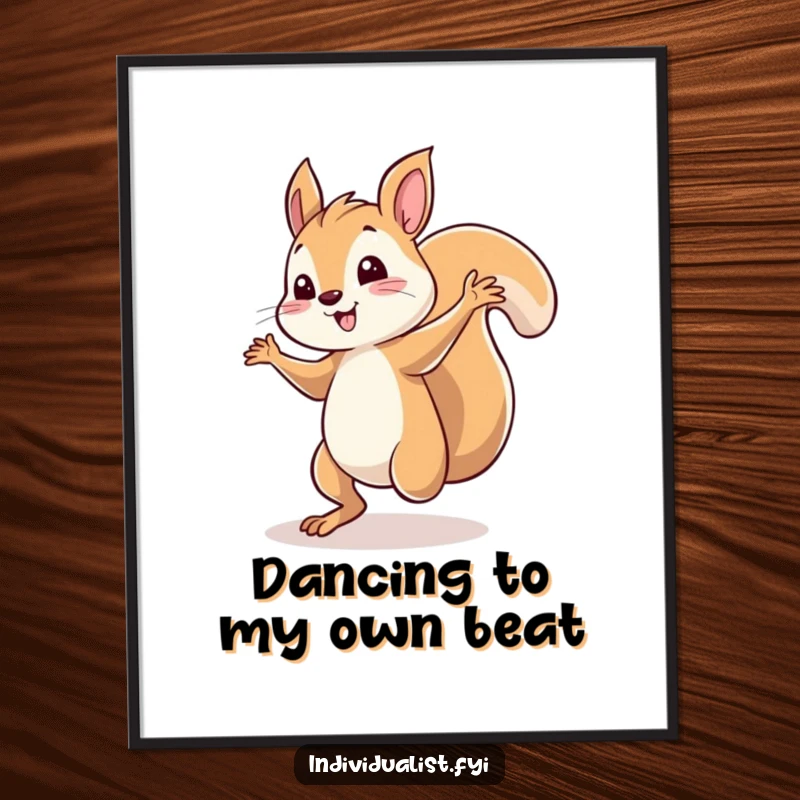 Funny Free Printable Wall Art: A whimsical squirrel caught mid-dance under a spotlight, bringing energetic fun to any room.