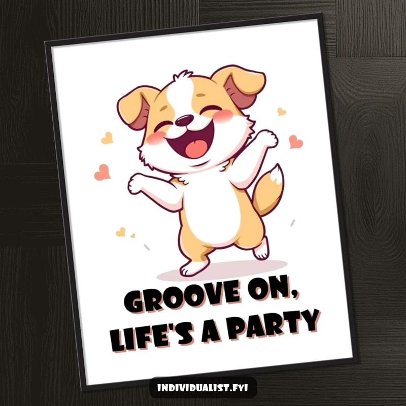 Funny Free Printable Wall Art: A dog caught mid-dance, giggling with wild, uninhibited, ecstatic joy.