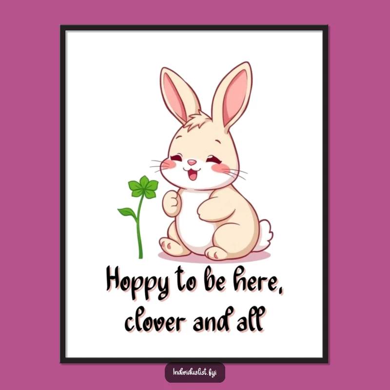 Funny Free Printable Wall Art: Rabbit & Clover - Whimsical Downloadable Decor