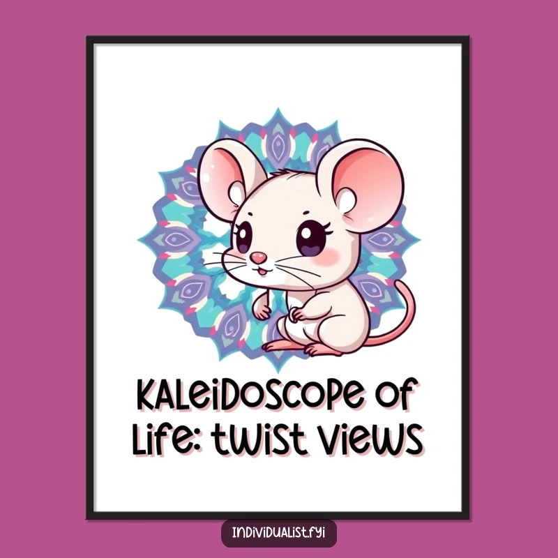 Free Printable Wall Art: Curious Kawaii Mouse Kaleidoscope - Funny Downloadable Decor Gift!