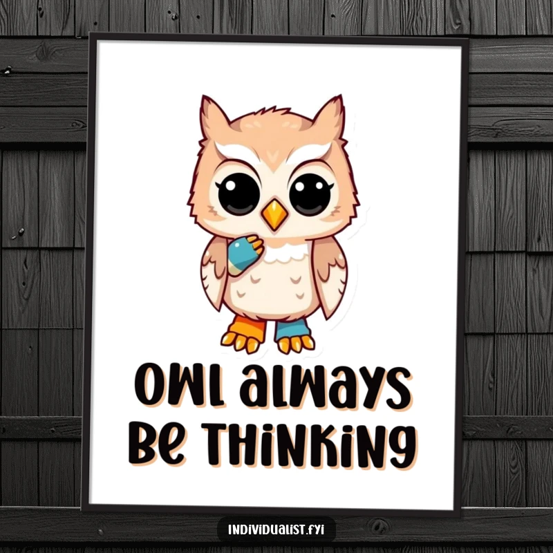 Funny Free Printable Wall Art: A unique owl with a mismatched sock, sporting a thoughtful expression, adding quirky appeal.