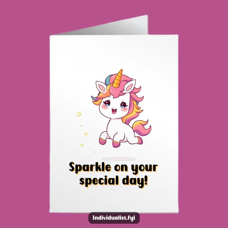 Free Printable Birthday Card: Cheerful Mane Creature Skipping Joyfully Funny Downloadable Gift