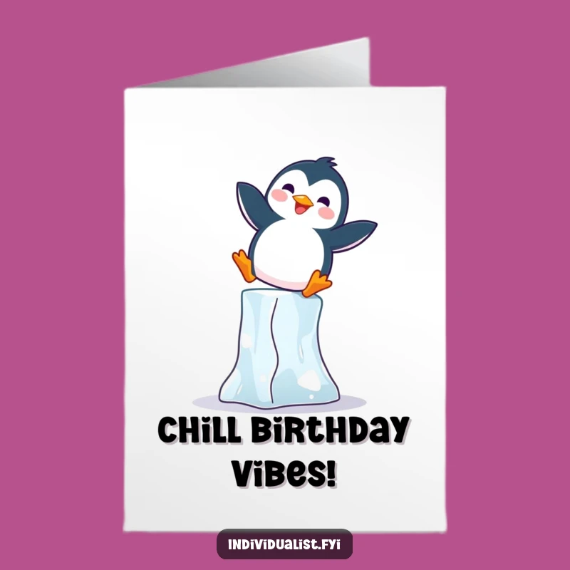 Free Printable Birthday Card: Joyful Penguin Balance, Ice Cool Fun, Downloadable Gift