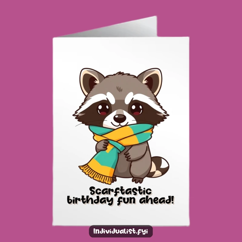 Free Printable Birthday Card: Raccoon with Scarf, Funny Downloadable Gift for Party!