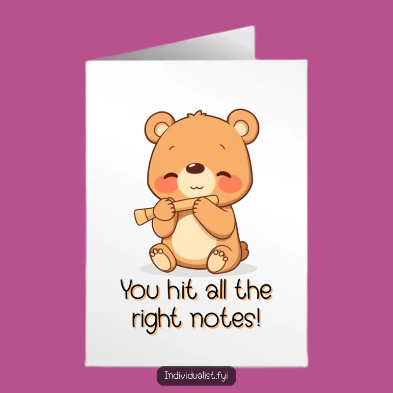 Free Printable Bear Cub Flute Card: Cheerful Downloadable Congratulations Gift