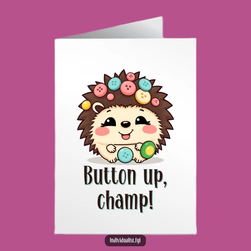 Free Printable Button Hedgehog Congrats Card: Giggles for Big Wins Downloadable