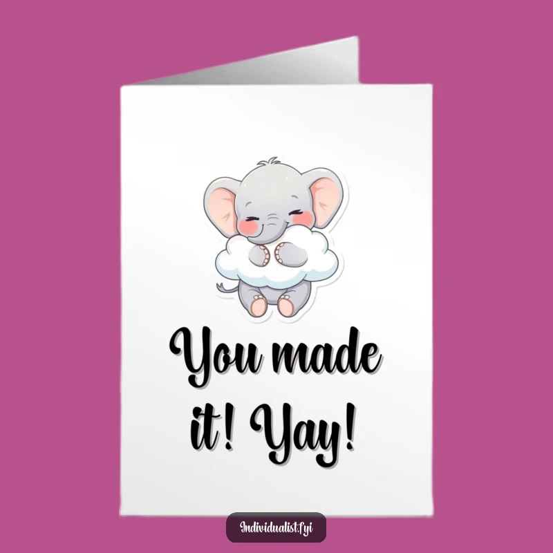Free Printable Congrats Card: Elephant Cloud Hug, Whimsical Celebration, Downloadable Gift