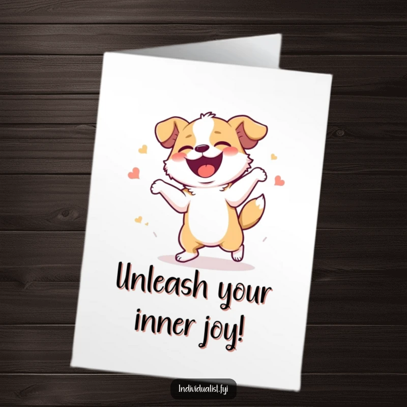 Funny Free Printable Congratulations Card: A dog gleefully dancing with wild energy to celebrate your momentous occasion.