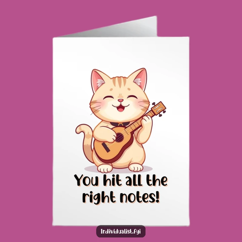 Free Printable Congrats Card: Humorous Cat Musician for Your Big Win!