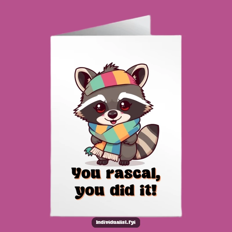 Free Printable Raccoon Scarf Congrats Card - Stylish Downloadable Gift for Bold Achievements