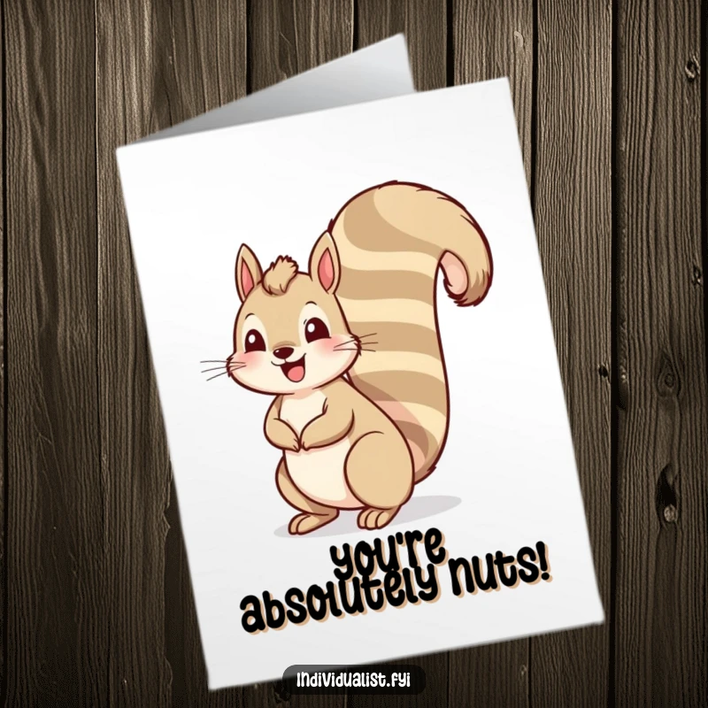 Funny Free Printable Squirrel Congrats Card: A happy squirrel with an excessively long, striped tail, celebrating your success.