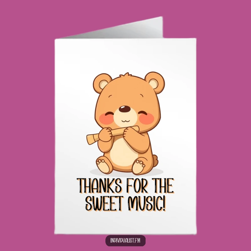 Free Printable Bear Cub Flute Thank You Card: Melodious Downloadable Gift of Thanks