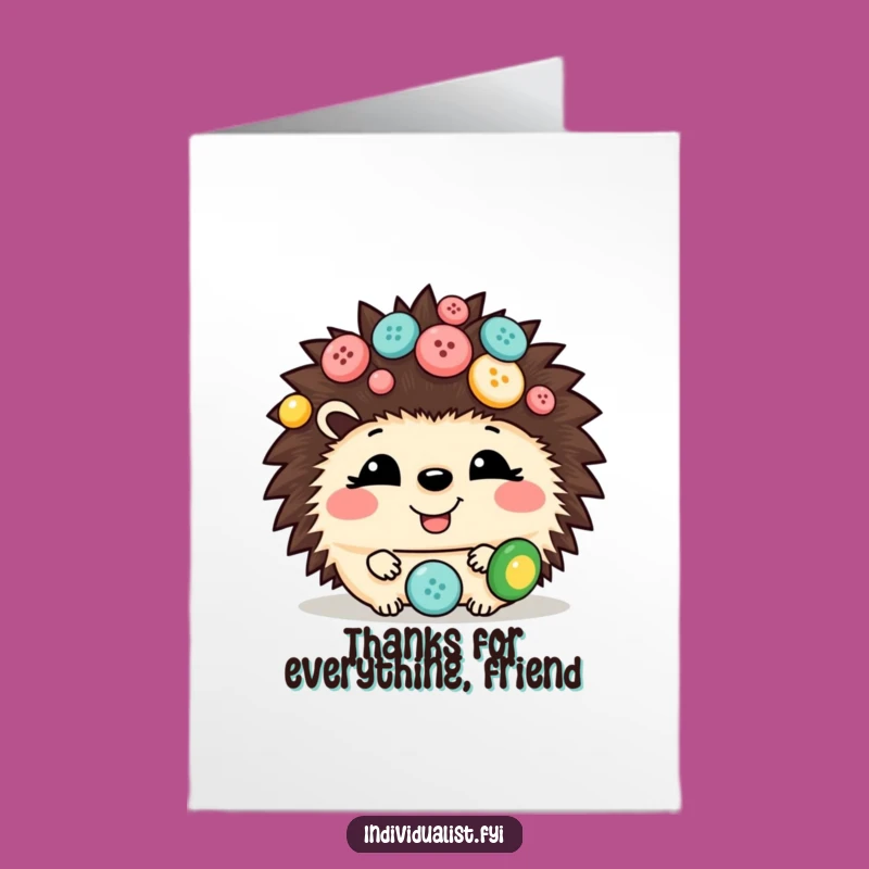 Free Printable Button Hedgehog Thanks Card: Giggles of Gratitude Downloadable