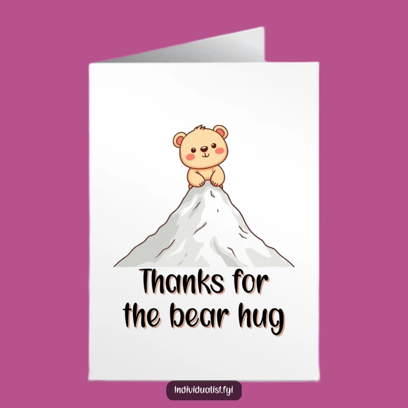Free Printable Thank You Card: Funny Bear Cub Climbs Mountain for Grateful Appreciation Gift