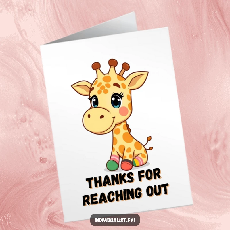 Funny Free Printable Thank You Card: A happy giraffe showcases mismatched colorful socks, sending thanks with a playful vibe.