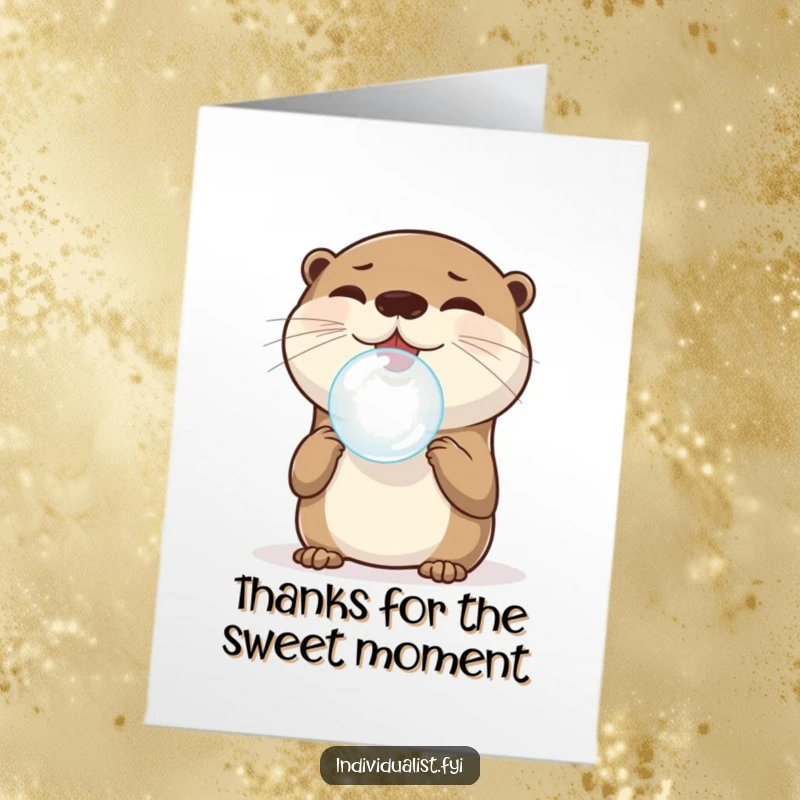 Funny Free Printable Thank You Card: A joyful otter meticulously balancing a single, perfectly round bubble on its nose, sending thanks with grace.