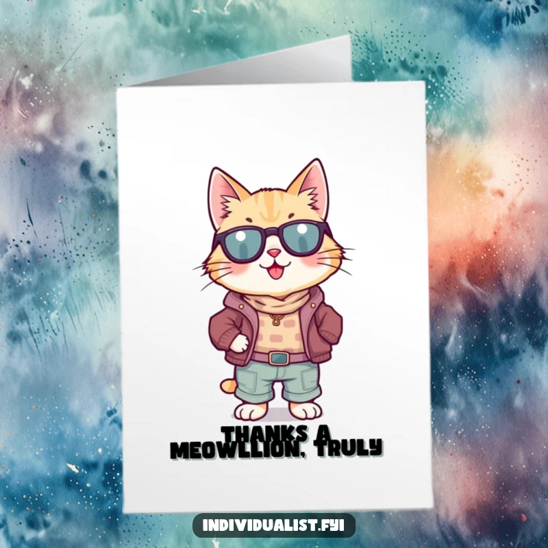 Funny Free Printable Thank You Card: A stylishly odd cat striking a confident pose to express your heartfelt appreciation.