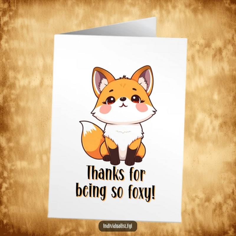 Funny Free Printable Thank You Card: Cute fox with a mesmerizing kaleidoscope coat saying thanks.