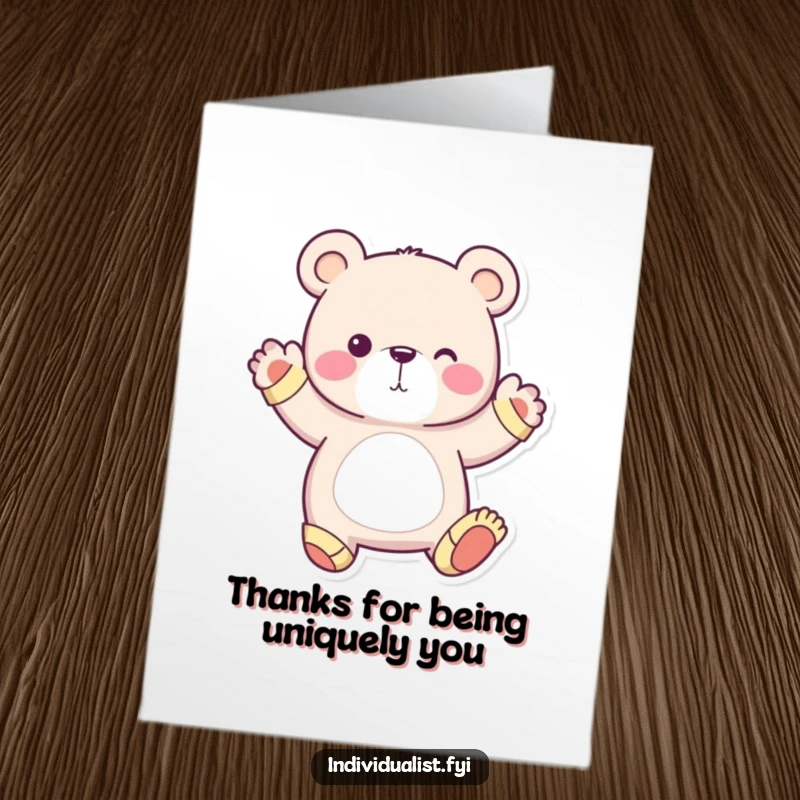 Funny Free Printable Thank You Card: Whimsical bear wearing mismatched socks striking a unique pose, artfully expressing thanks.