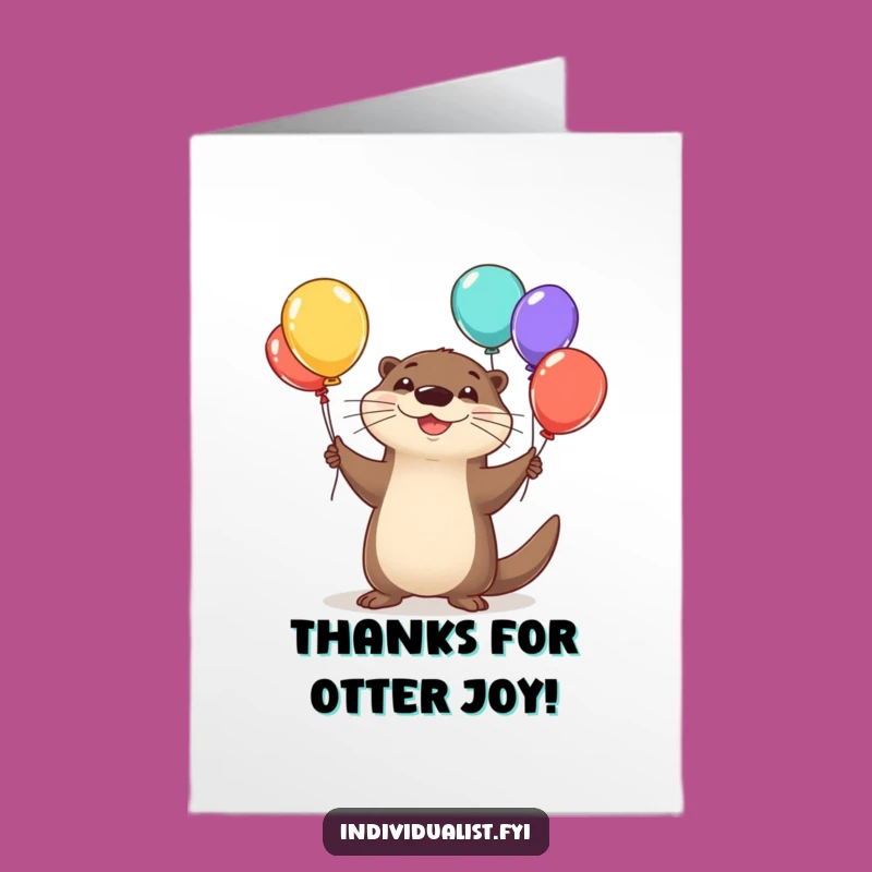 Free Printable Happy Otter Balloon Thank You Card - Playful Downloadable Gift of Gratitude