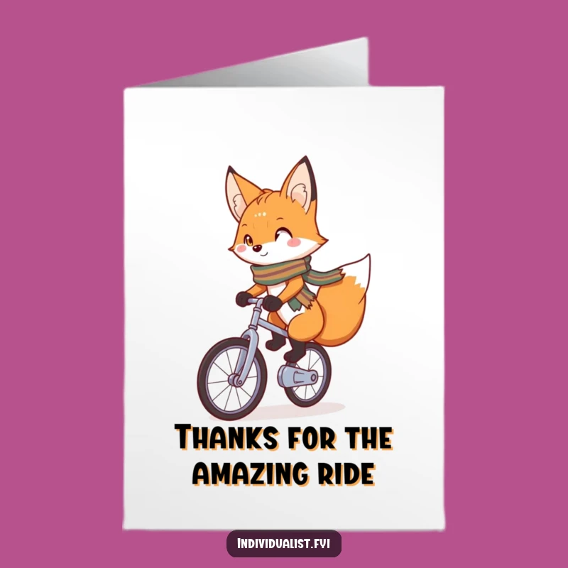 Free Printable Thank You Card: Charming Fox Unicyclist Expressing Gratitude with DIY Art