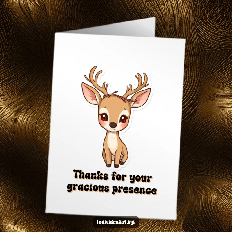 Funny Free Printable Thank You Card: A curious deer with an unusual twig crown offers gratitude.