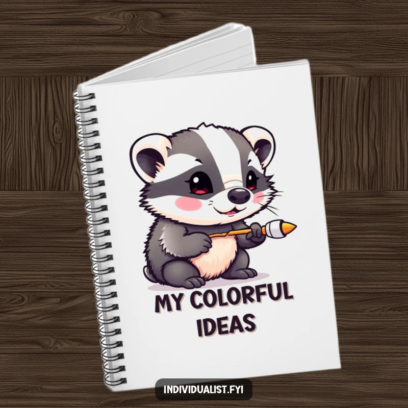 Funny badger experimenting with vibrant colors, on the cover of a lined notebook, great for artists and creatives.