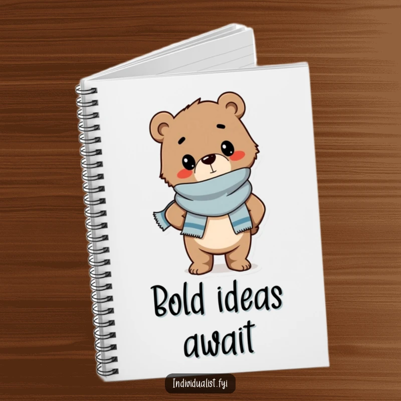 Funny notebook featuring a confident bear cub wearing a scarf and posing, perfect for stylishly jotting down notes.
