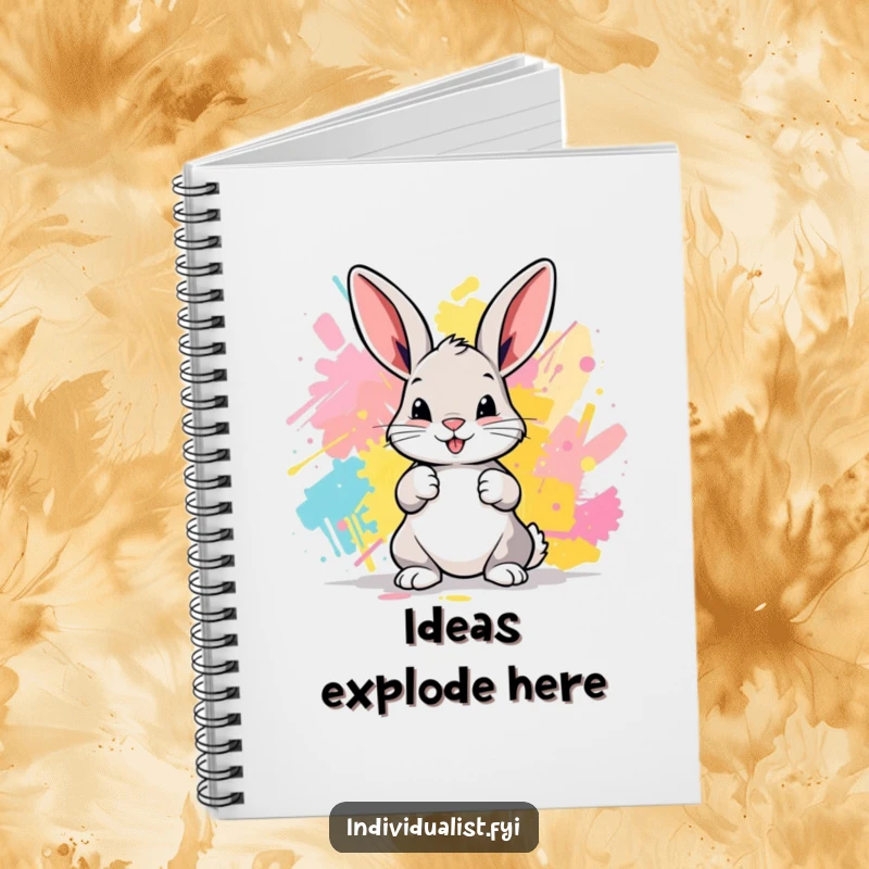 Funny Bunny Notebook: A playful bunny artist sketches ideas onto a notebook, perfect for creative minds.