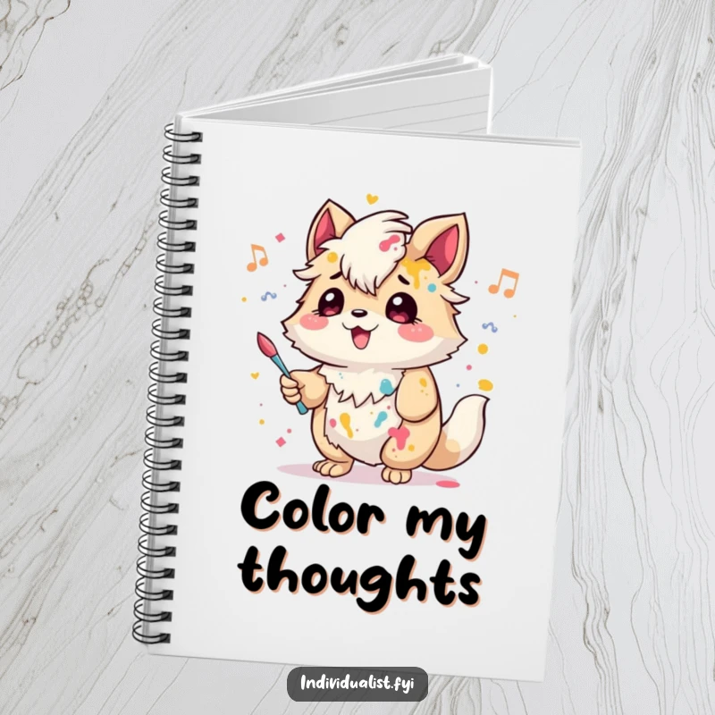 Funny Notebook: A creative creature with a paint splash hums a tune, inspiring artistic thoughts and creative notes.