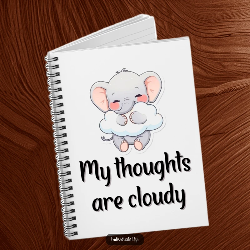 Funny Elephant Notebook: Playful elephant hugging a cloud, inspiring creativity and funny thoughts.